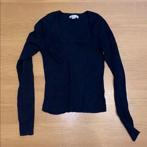 Black ribbed square neck sweater